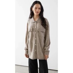 & Other Stories Beige Wool Blend Button Up Oversized Sweater